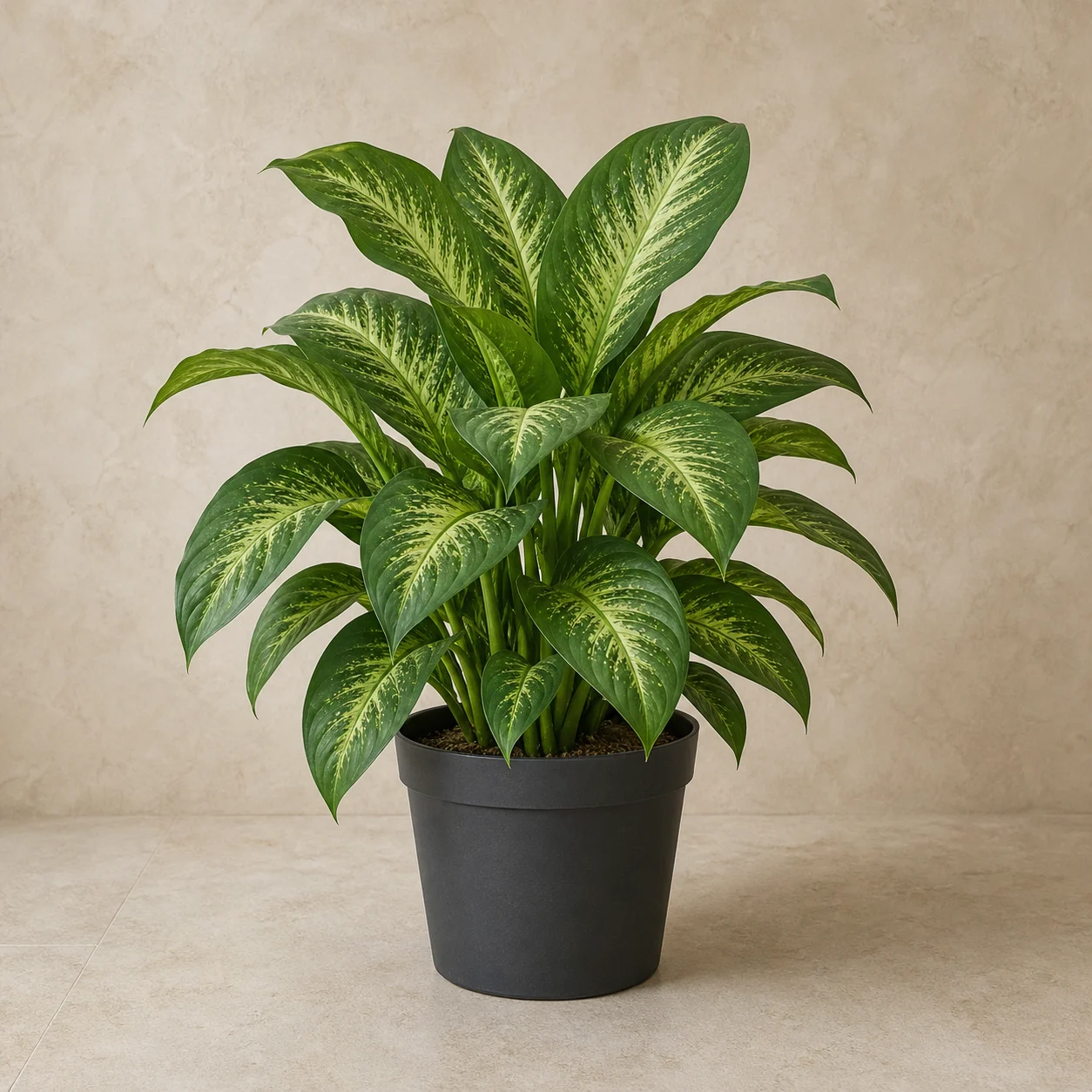 Dieffenbachia de hojas grandes en maceta de vivero