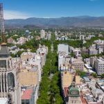 Gomero gigante en una vereda del microcentro de Mendoza con raíces aéreas visibles