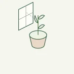Ilustración isométrica de una planta en maceta junto a una ventana