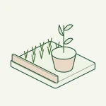 Ilustración isométrica de césped, maceta y bordura